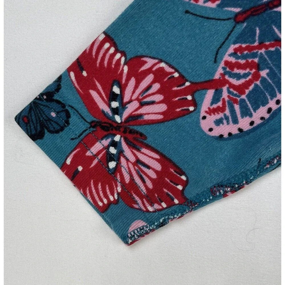 Hanna Andersson Butterfly Pajama Top Girls 8 (130) Organic Cotton Aqua Teal